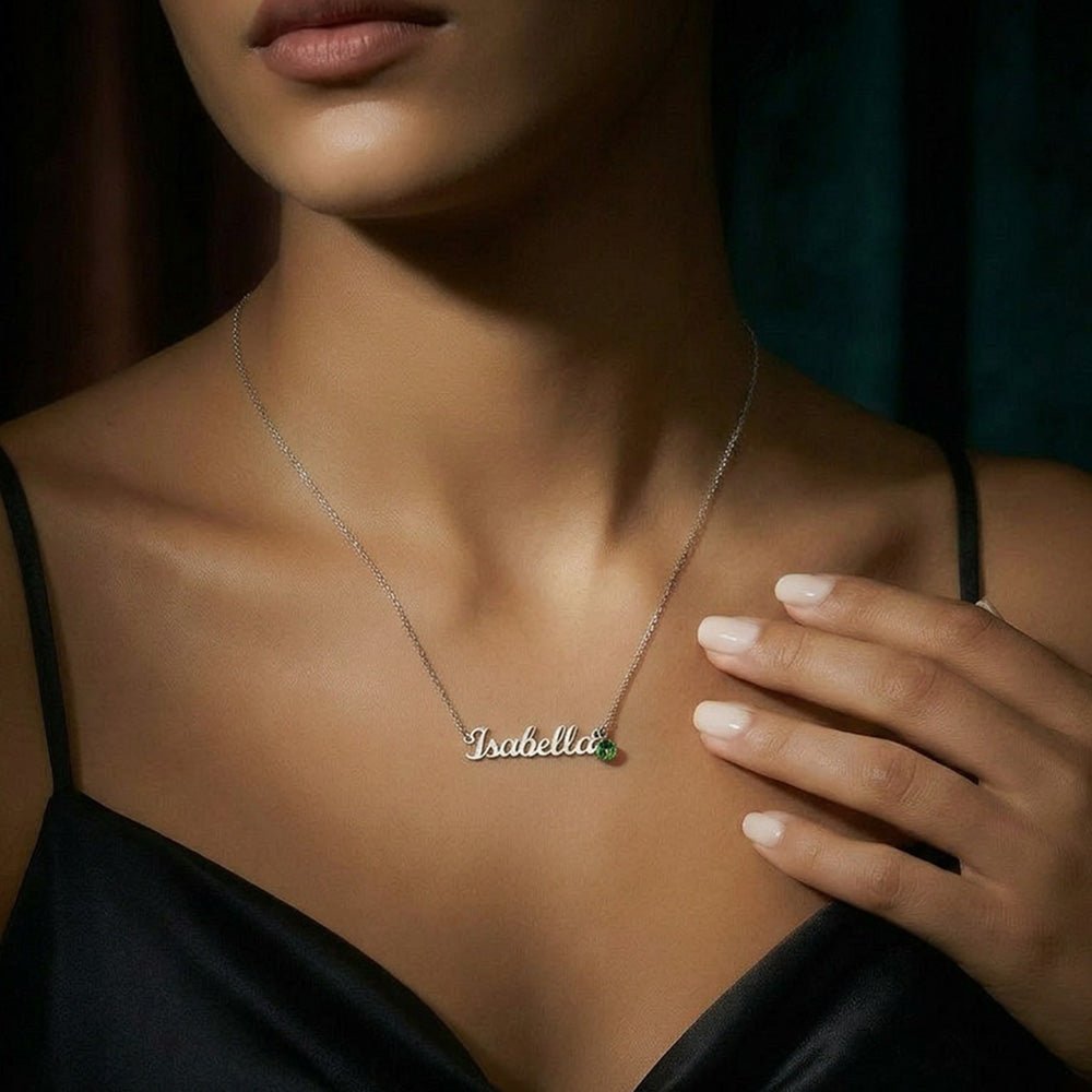 Personalised Name Necklace with Birthstone – 18k Gold Finish | Gift for Her - BH Comfy Cozy