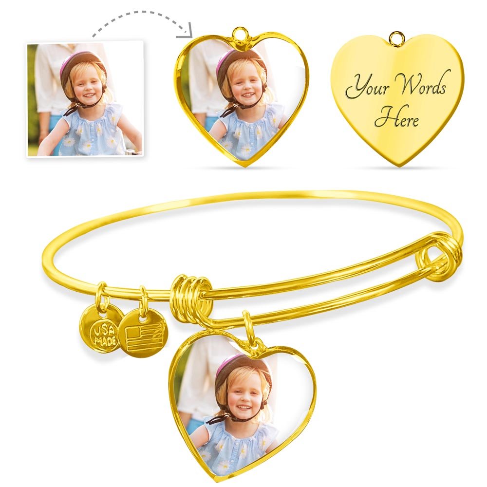Personalised Photo Heart Bangle Bracelet | Gift for Her - BH Comfy Cozy