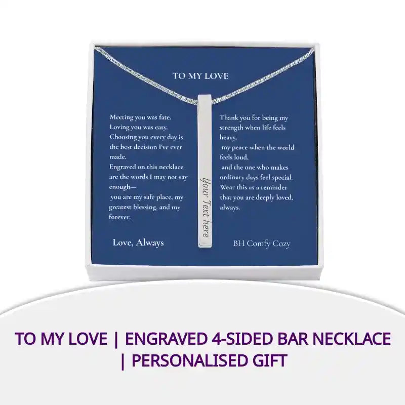 To My Love | Engraved 4-Sided Bar Necklace | Personalised Gift by@Outfy