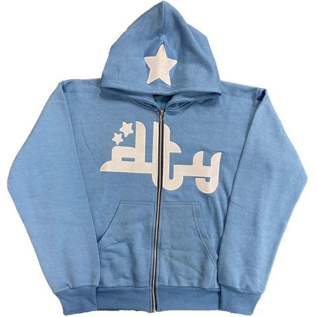 Star Printed Zip Up Hoodies - BH Comfy Cozy