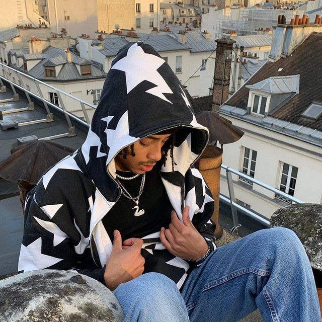Star Printed Zip Up Hoodies - BH Comfy Cozy